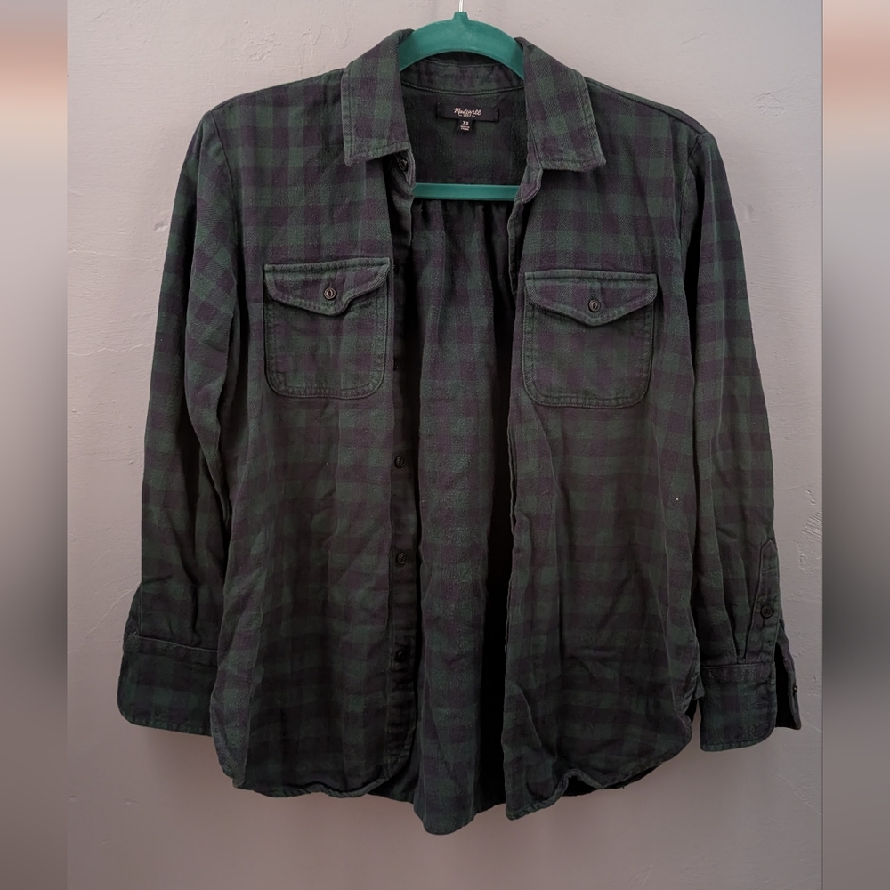 Madewell Green and Navy Plaid Button Down Shirt